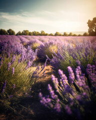 Fototapeta na wymiar Beautiful lavender flowers at sunset