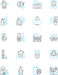 Maternity linear icons set. Pregnancy, Motherhood, Infant, Labor, Delivery, Conception, Breastfeeding line vector and concept signs. Ultrasound,Nursery,Prenatal outline illustrations