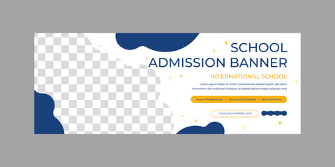 Obraz premium social media banner design, Schoool Admission Banner international schooll with blue and yellow color