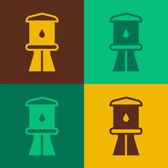 Pop art Water tower icon isolated on color background. Vector
