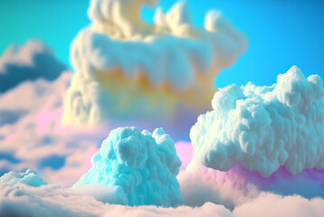 Abstract foam clouds with splashing forms and drops. Colorful foam cloud background. Generated AI. - obrazy, fototapety, plakaty