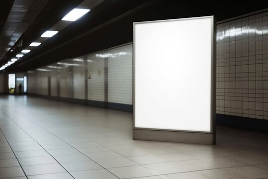 Panoramic billboard on underground subway Mockup. AI Generative