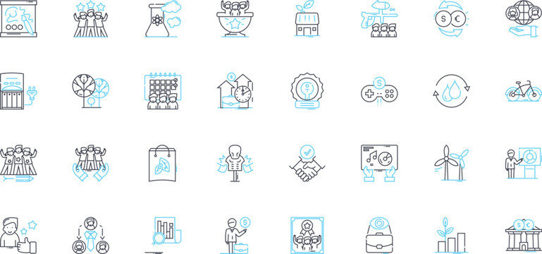 Universal linkage linear icons set. Connectivity, Compatibility, Versatility, Interconnectivity, Adaptability, Union, Integration line vector and concept signs. Linkage,Consistency,Collaboration