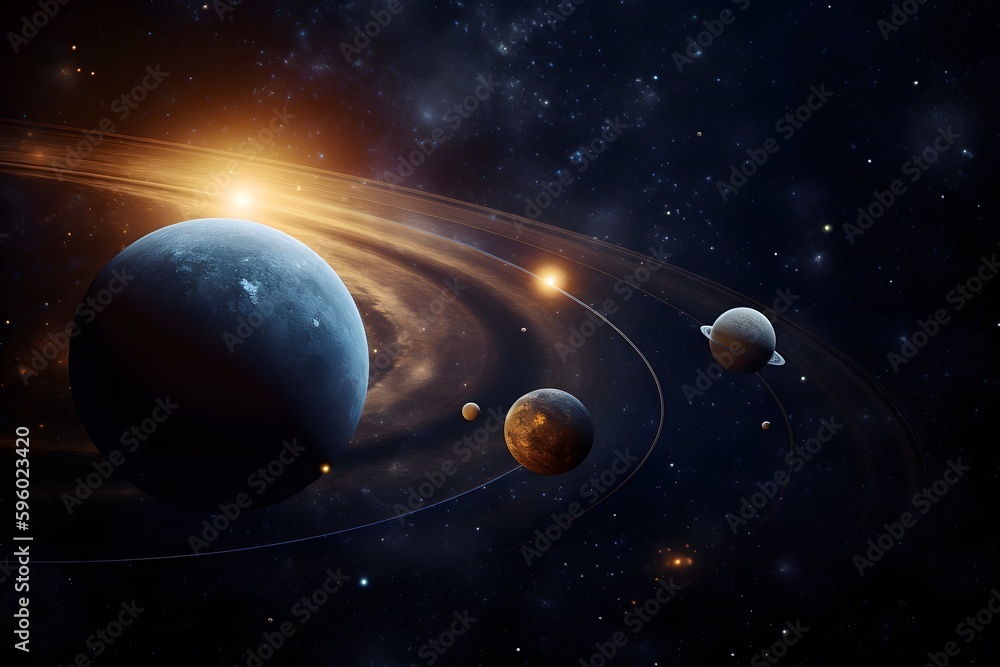 Wall mural an artistic rendering of the solar system or galaxy with vibrant colors and textures. generative ai.