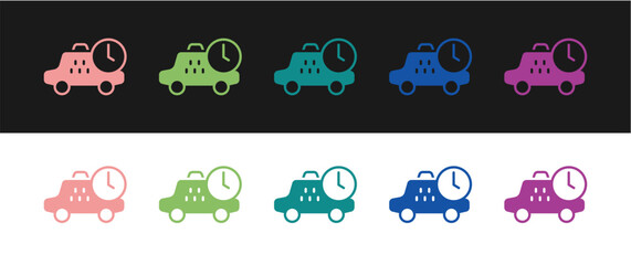 Set Taxi waiting time icon isolated on black and white background. Car deadline, schedule ride. Vector
