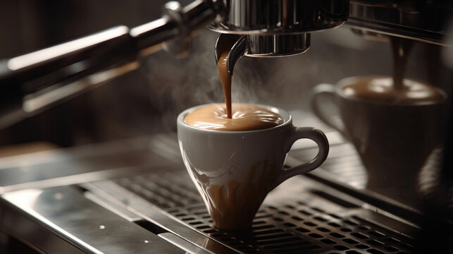 preparation of espresso coffee by using.coffee machine Generative AI