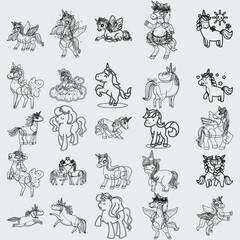  unicorn and horse twenty-five vector with black color, animal vector design, horse vector design, unicrone and horse thirty vector with black color
