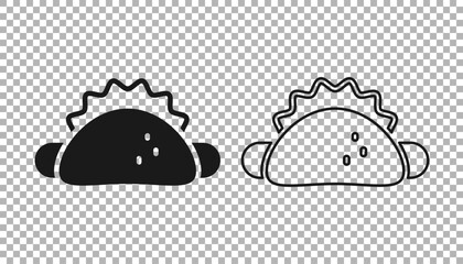 Black Taco with tortilla icon isolated on transparent background. Traditional mexican fast food menu. Vector