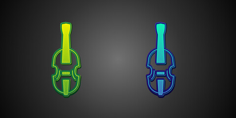 Green and blue Violin icon isolated on black background. Musical instrument. Vector