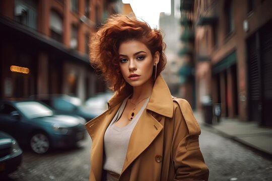 City Chic: Fashionable model posing in trendy urban settings. Generative Ai.