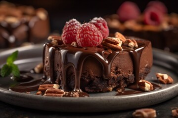 Close-up shot of decadent chocolate dessert. Generative Ai.