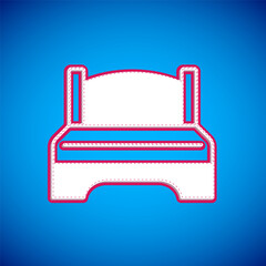 White Big bed for two or one person icon isolated on blue background. Vector