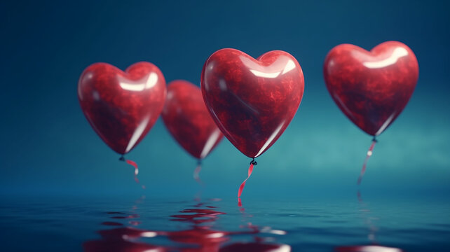 Heart shaped balloons. Heart balloon on blue background. Generative AI