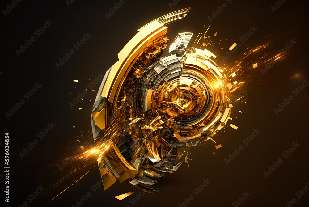Poster Abstract science and technology background with shiny connection elements and sci-fi intefrace. Tech abstraction wallpaper. Generated AI.