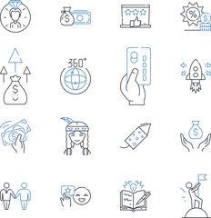 Financial management line icons collection. Budgeting, Forecasting, Allocation, Investment, Analysis, Accounting, Cash flow vector and linear illustration. Liquidity,Risk management,Planning outline