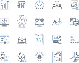 Fiscal review line icons collection. Budget, Audit, Taxes, Revenue, Expenditure, Deficit, Surplus vector and linear illustration. Accounting,Analysis,Forecast outline signs set
