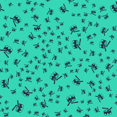 Black Drum with drum sticks icon isolated seamless pattern on green background. Music sign. Musical instrument symbol. Vector