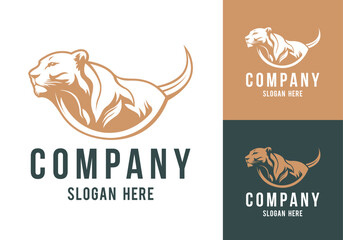 Lion body company logotype line art eps vector art image illustration. Lioness business logo design and brand identity graphic. - obrazy, fototapety, plakaty
