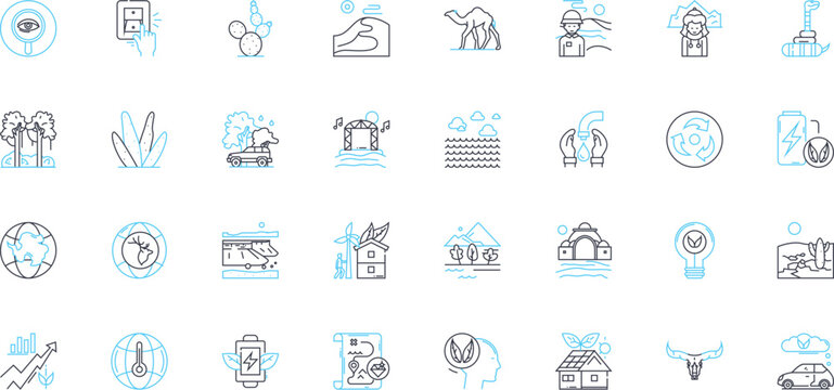 Renewable linear icons set. Solar, Wind, Hydro, Geothermal, Biomass, Tidal, Ocean line vector and concept signs. Renewable,Sustainable,Green outline illustrations