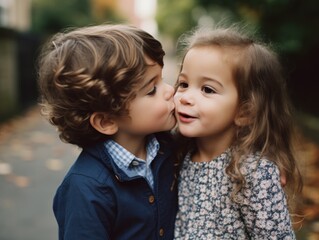 Fototapeta na wymiar Boy kissing girl on cheek. Generative AI 