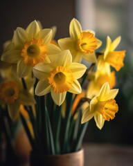Fototapeta premium Bouquet of yellow daffodils in a vase