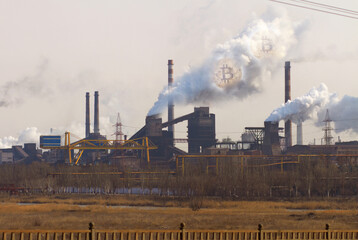 Fototapeta na wymiar Polluting the air one cloud at a time. air pollution over an industrial area.