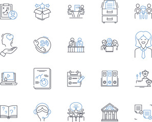 Investment strategy line icons collection. Allocation, Returns, Diversification, Risk, Portfolio, Wealth, Asset vector and linear illustration. Market,Securities,Bonds outline signs set