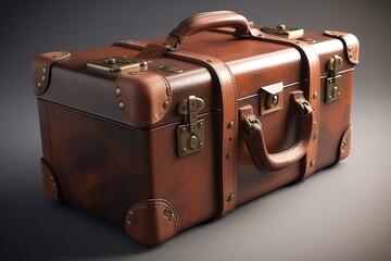 3D model of vintage leather suitcase on white background. Generative AI