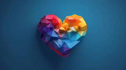 Rainbow gay origami heart on Blue background, Vector Illustration, Abstract polygonal heart. Generative AI