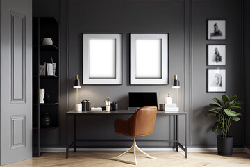 Obraz na płótnie Canvas Mockup horizontal frame office meeting room home interior classic vintage elegant style. Generative AI