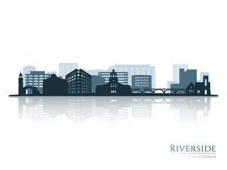 Riverside skyline silhouette with reflection. Landscape Riverside, California. Vector illustration.