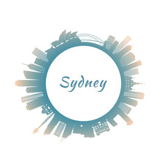 Sydney skyline with colorful buildings. Circular style. Stock vector illustration.
