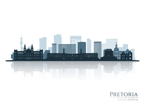 Pretoria skyline silhouette with reflection. Landscape Pretoria, South Africa. Vector illustration.