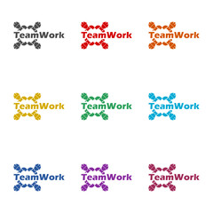 Team work logo icon isolated on white background. Set icons colorful