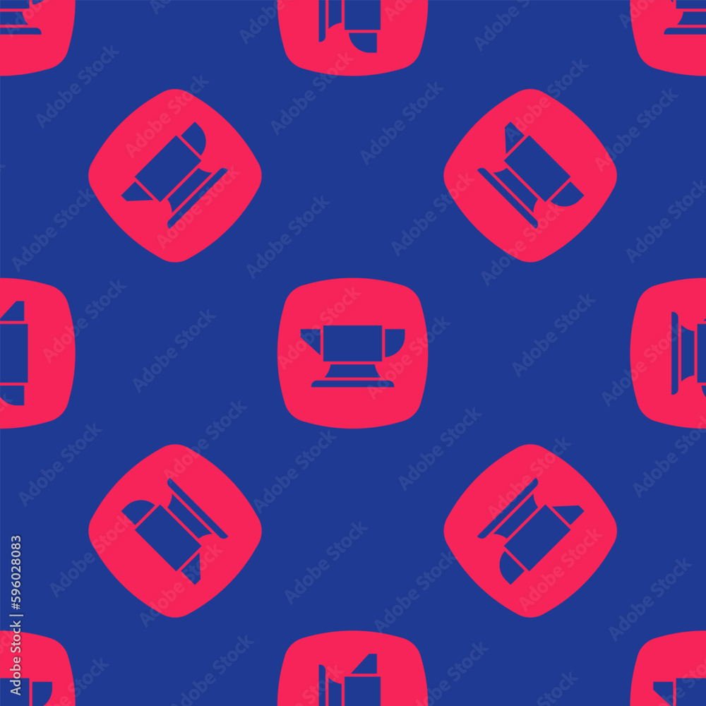 Poster red blacksmith anvil tool icon isolated seamless pattern on blue background. metal forging. forge to
