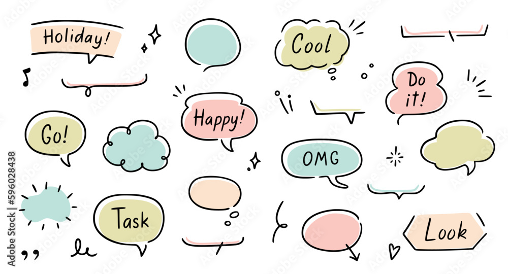Aufkleber balloon text frame decoration set. simple hand drawn pen line speech bubble, cloud, balloon frame fo