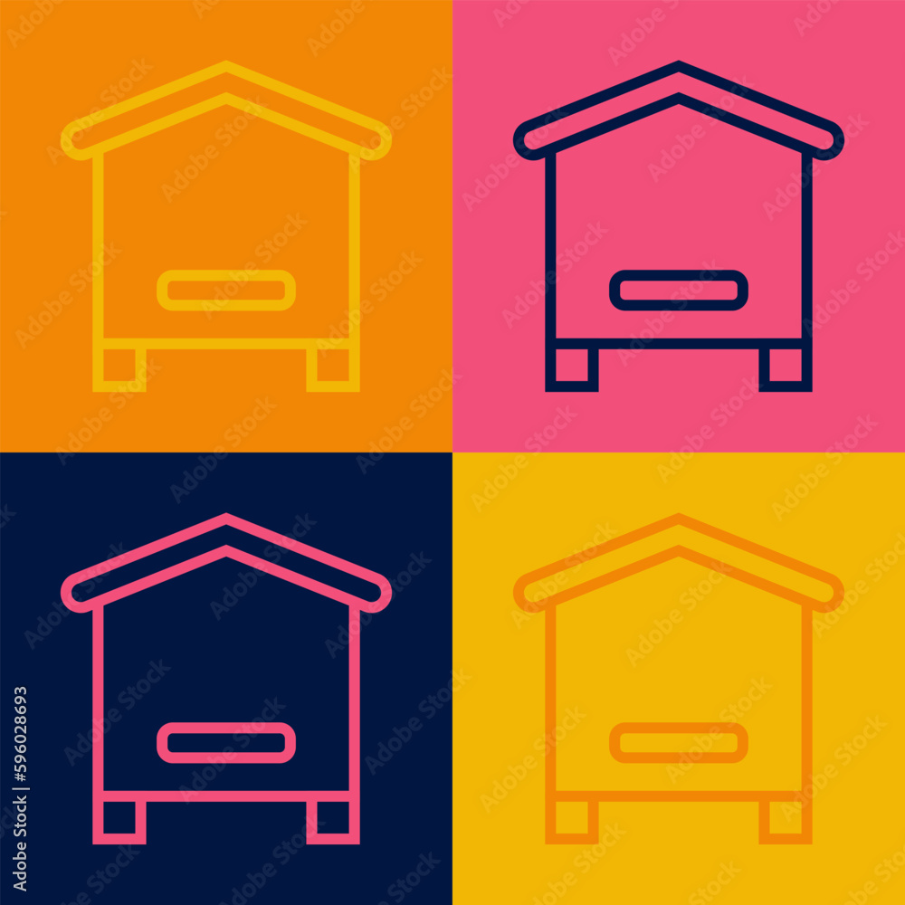 Aufkleber pop art line hive for bees icon isolated on color background. beehive symbol. apiary and beekeeping.