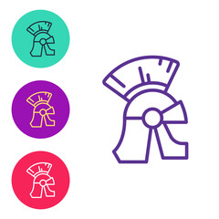 Set line Roman army helmet icon isolated on white background. Set icons colorful. Vector