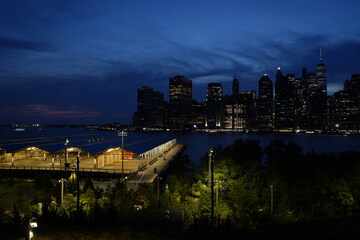 manhattan skyscrapers at sunset