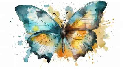 Obraz na płótnie Canvas Watercolor butterfly clipart simple, white isolated background