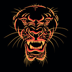 Obraz premium The Vector logo lion for tattoo or T-shirt print design or outwear. Hunting style lions background. This hand drawing would be nice to make on the black fabric or canvas.