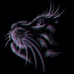 Cat vector art illustration T-shirt apparel tattoo design or outwear.  Cute print style kitten background. This hand drawing would be nice to make on the black fabric or canvas.