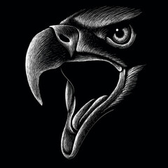 The Vector logo eagle for tattoo or T-shirt design or outwear.  Hunting style raven background. This hand drawing is for black fabric or canvas.