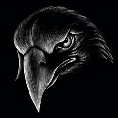 The Vector logo eagle for tattoo or T-shirt design or outwear.  Hunting style raven background. This hand drawing is for black fabric or canvas.