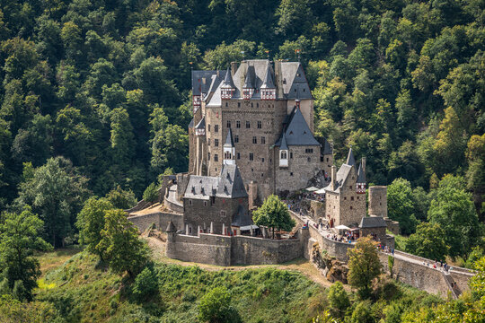 View of Eltz Castle (Burg Eltz), a famous tourist landmark in Mosel region and one of the most beautiful castles in Germany