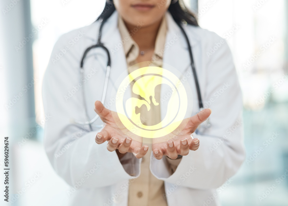 Aufkleber caring for you is simply what we do. a unrecognizable doctor holding a image of a fetus in a hospita