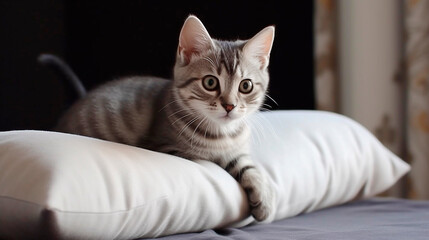 the kitten is sleeping on the pillow. Generative AI,