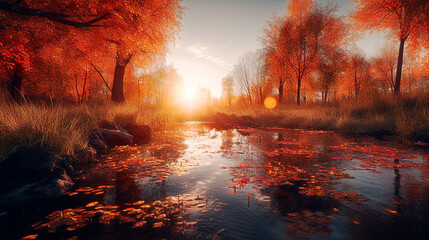 beautiful autumn landscape. Generative AI,