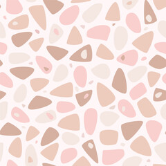 Terrazzo vector seamless pattern. Granite mosaic, marble, stones, rocks pastel colors background
