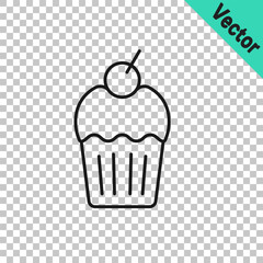 Black line Muffin icon isolated on transparent background. Vector